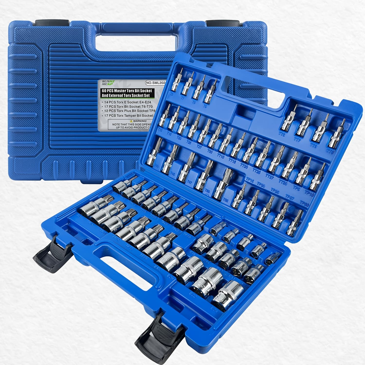 TEMU 60pcs/38pcs Torx Bit Socket Set And External Torx Socket Set, 1/4", 3/8", 1/2" Drive, Star -t70, E4-e24, Tp8-tp60, Tt6-tt70, S2, High Torque Laser Marked For Automotive Mechanic