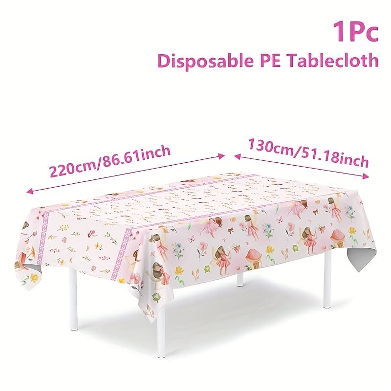 TEMU 1pc, Flower Fairy Disposable Pe Tablecloth, 220 X 130cm, Happy Birthday Party Decoration, Wedding Party Decor, Baby Shower Party Supplies, Dining Table Decor, Fairy Theme Party Tablecover