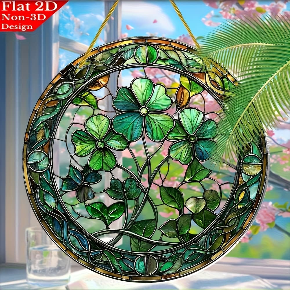 TEMU 2d Flat, Bohemian Clover Round Acrylic Suncatcher Sign - Four- Clover Wall Hanging Decor Suitable For 's Day, Gift, Indoor/outdoor Decoration, Irish Luck, 2d Flat Printing Window Plaque, 2d Flat