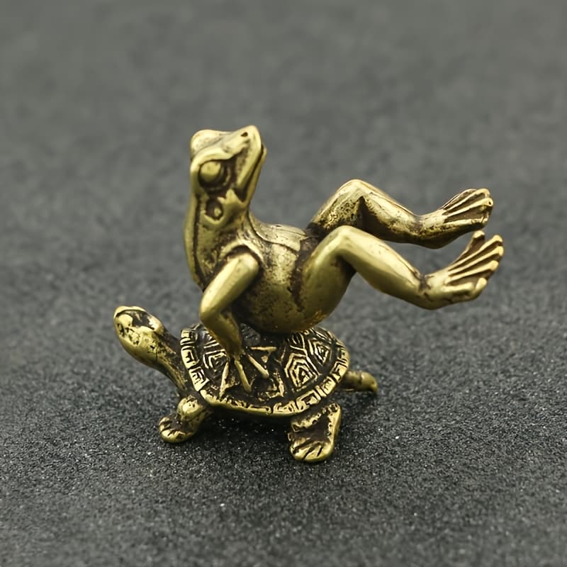 TEMU A Fun Decorative Piece Featuring A Frog Sitting On A Turtle, Perfect For Desktop Furniture Decoration, A Creative Tea Pet Vintage