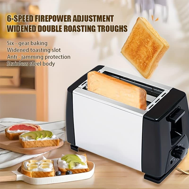 TEMU 2 Automatic Turn Off Toasters - Slot And Detachable Crumb Tray With Cancel, , And Functions, 6 Baking Options - Toast, Bread Bag, And Waffle
