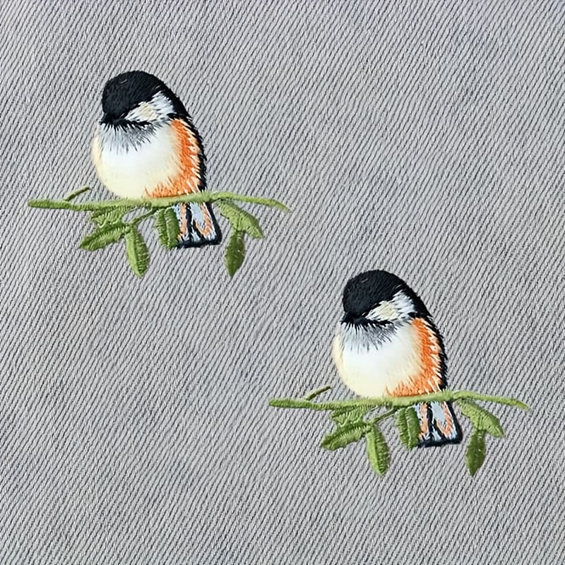 TEMU 2pcs Chickadee Bird Patch Applique With - Vibrant Orange, Green, And For Jackets - Stylish Accessory For Clothing, Bags, And Hats, Clothing Decoration | Decorative Patch | Embroidered