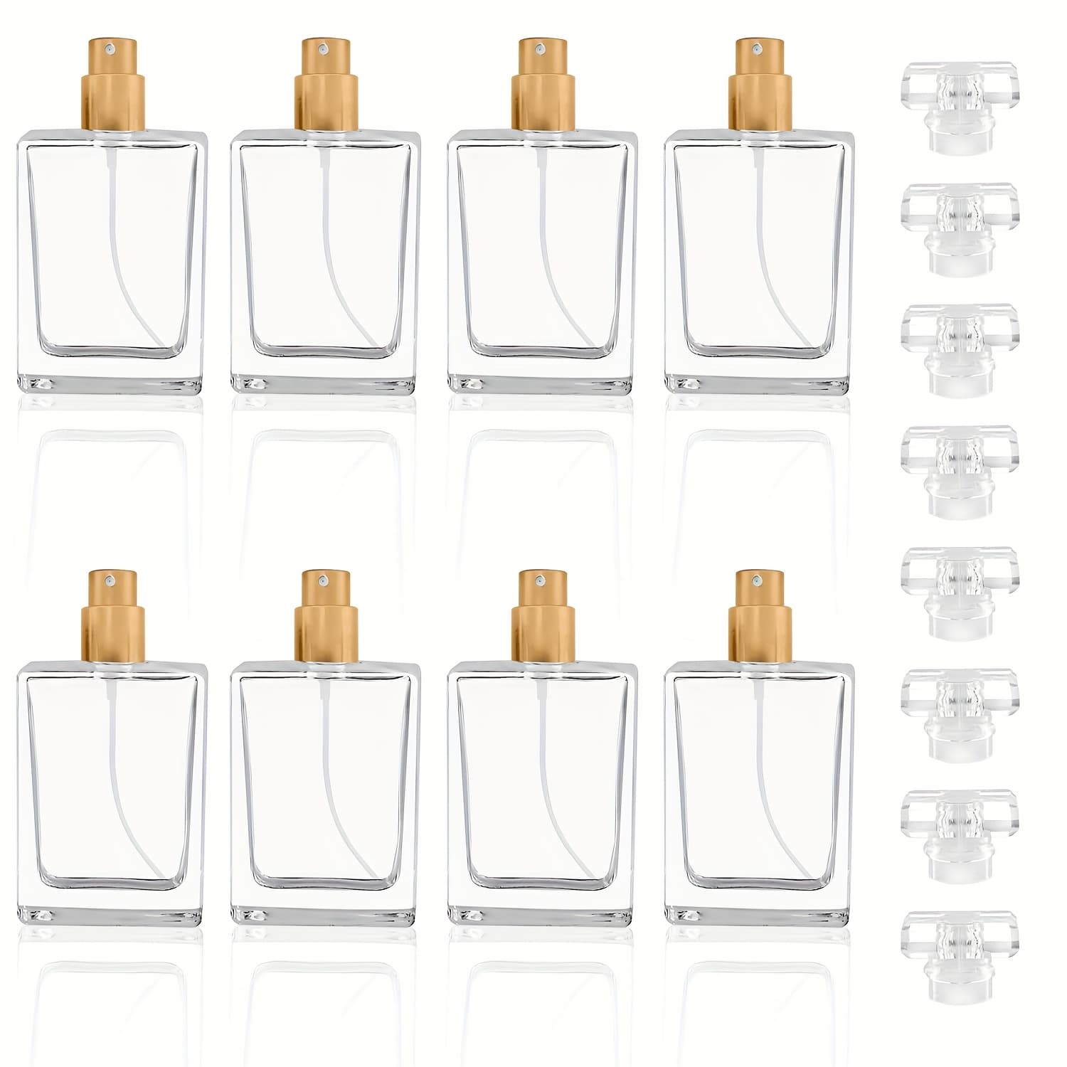 TEMU Set Of 8 Refillable 30ml (1oz) Glass Perfume Containers - High-quality Square Bottles With A Golden Atomizer Spray