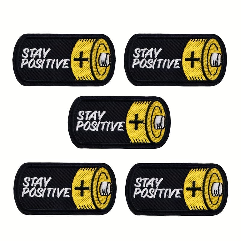 TEMU 5 Vintage Battery Embroidered Patches, Featuring An Inspirational "" Sewing Badge, Perfect For , Camping, And Hiking. Iron-on Patches Are Suitable For Decorating Bags, Clothing, And Hats
