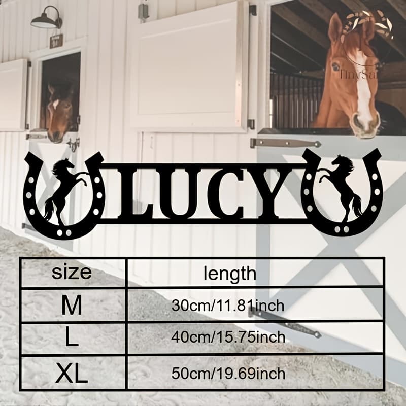 TEMU Custom Horse Sign And Stable Number - Wall-mounted Equestrian Logo With Name/number/date, Sturdy Iron Stable Sign, Ideal For Barns, /horses, Seasonal And Decor, Christmas Decoration