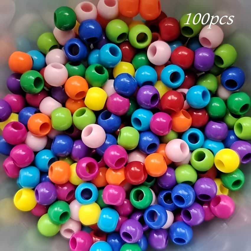 TEMU 100pcs Large Hole Round Beads Suitable For Diy Crafts, Making, Hair Beads, Keychains, Bracelets & Necklace - Large Hole For , Smooth Spherical Beads