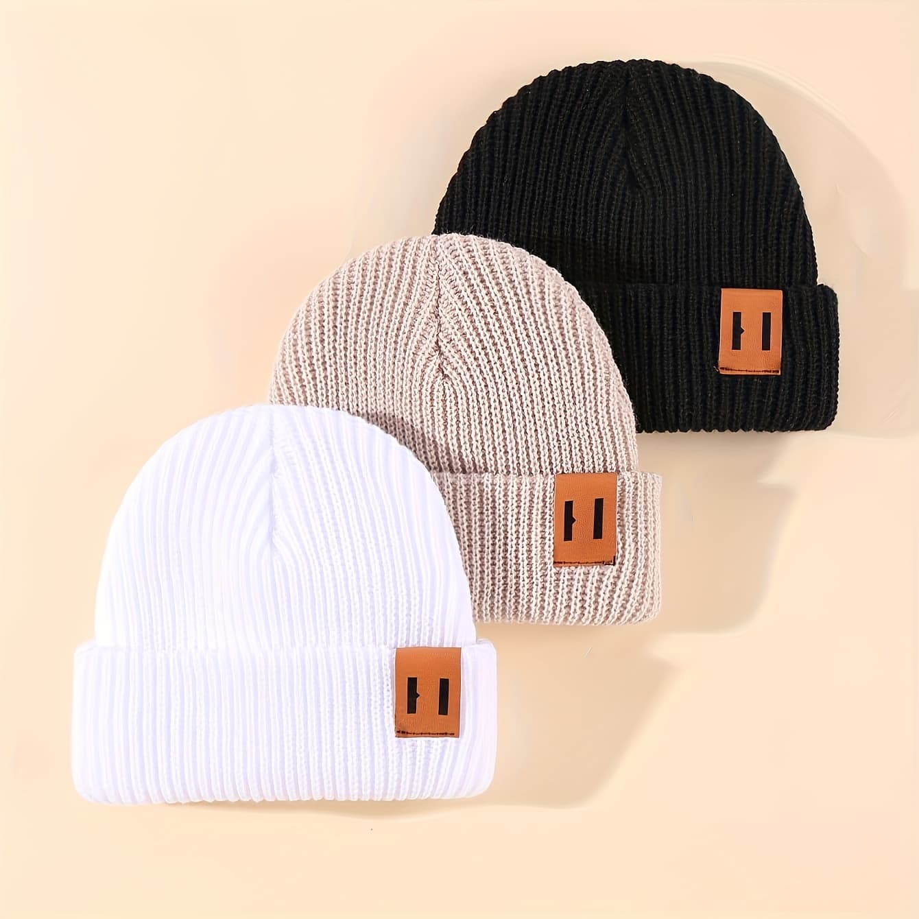 TEMU 3pcs Baby Hat Car Logo Golden Needle Knit Hat Combination Warm And Cute Winter Hat