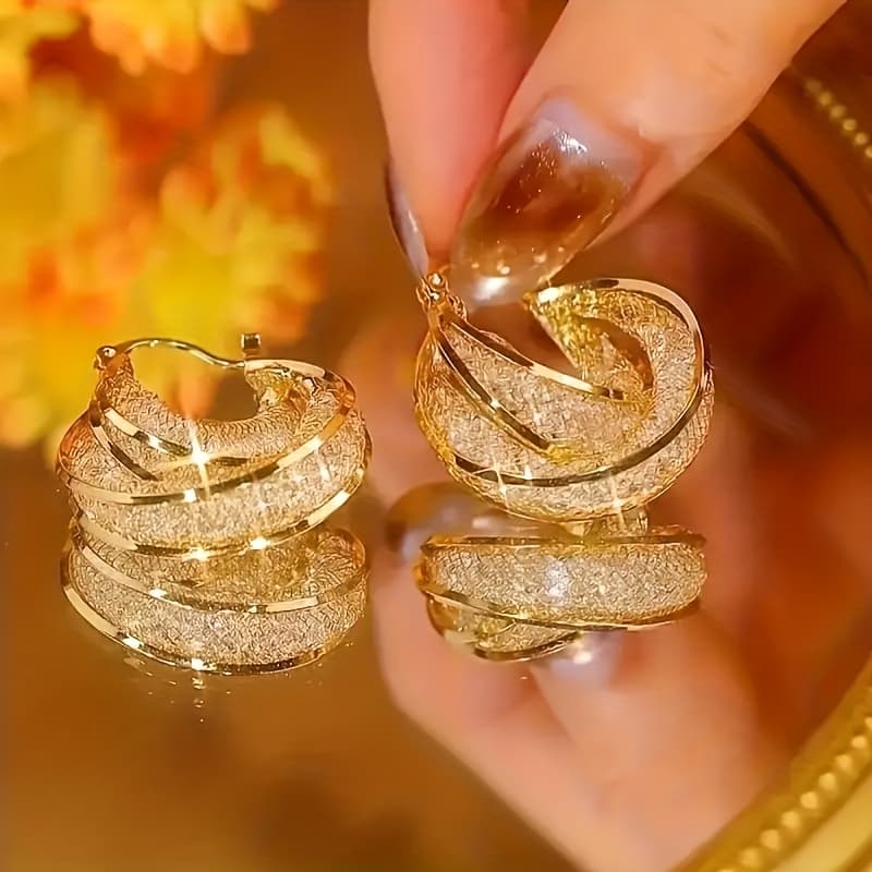 TEMU 1 Pair Elegant Fashion Designs, Luxurious With Complex Grid Patterns - Fashionable Women's And Special Occasions Jewelry Accessories, Suitable For Clothing Matching