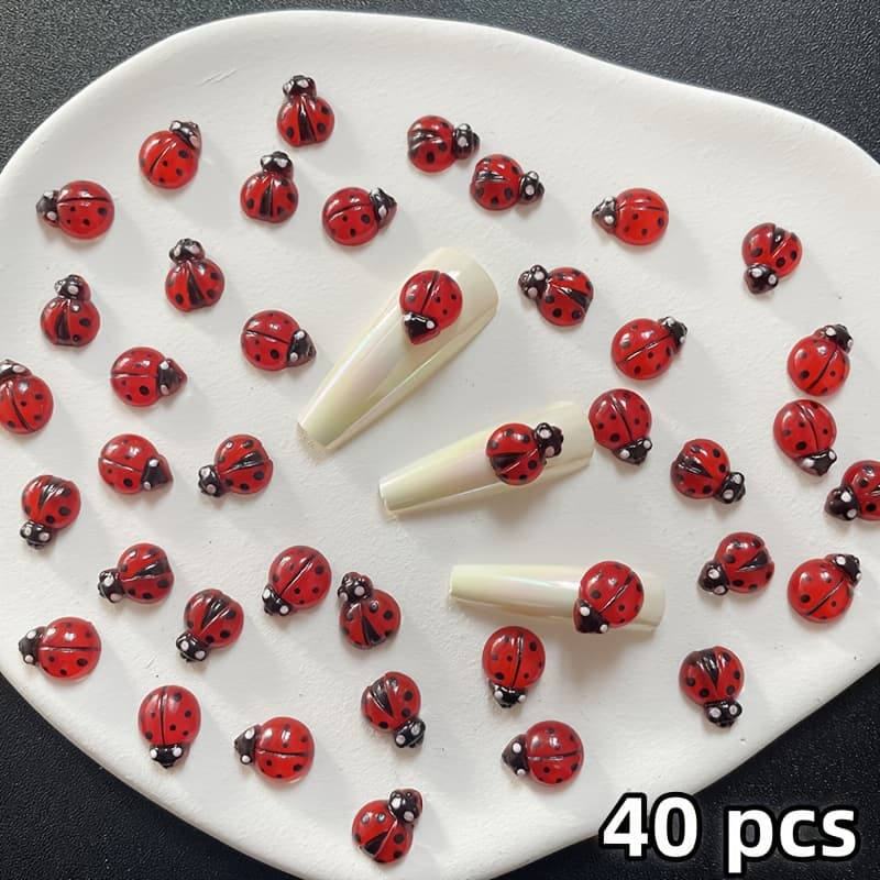 TEMU 40 Mini Light-up Ladybugs ( Sunlight Required For Lighting) Resin Ladybugs, Suitable For Nail Art Decoration, Craft Decoration, A , And Ideal For Christmas And Halloween Decorations