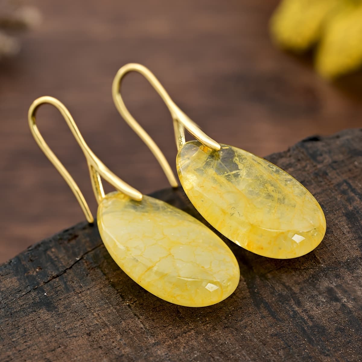 TEMU 1 Pair Natural Citrine Earring Bohemian Style Pendant Earrings, Fashionable And Easy Additions For Women And Summer, Beach Vacations, Holiday Gifts