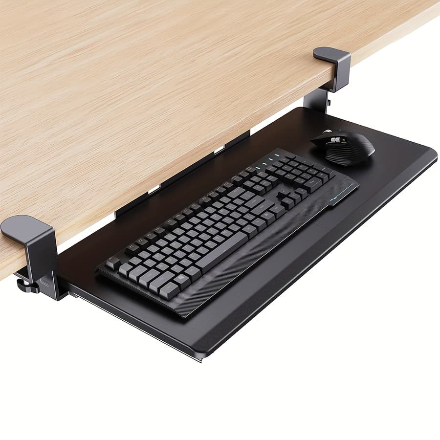TEMU Ergonomic Under-desk Keyboard Tray, Height And Angle Adjustable, Slide-out Large Keyboard Tray, Black, For Home Offices, Standing Desks ( Adjustable Without Tools)