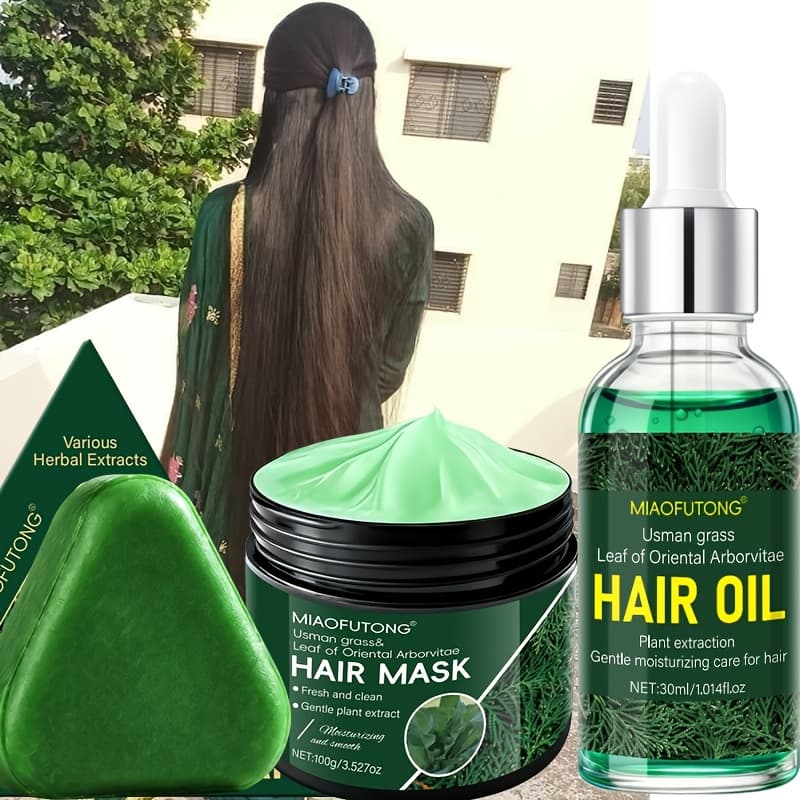 TEMU This Set Includes A Herbal Shampoo Bar, , And Hair Mask, Designed For Deep Cleansing. Rich In Natural Such As Grass, Cedar Leaves, Ginseng, Fo-ti, Rosemary, And Coconut Oil