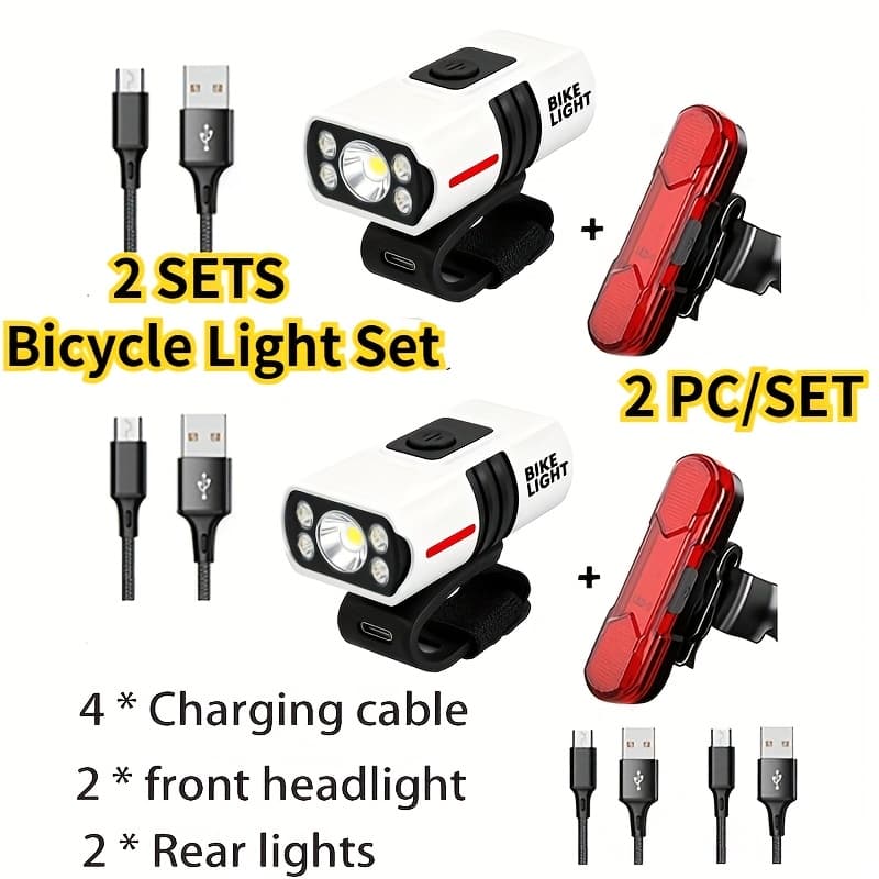 TEMU 2 Sets Of Portable Led Bike Lights: Usb Rechargeable Front Light With 6 + Rear Light With 4 , Safe And Portable Led Bike Lights, Tail Light, Suitable For Cycling And Bicycle Riding