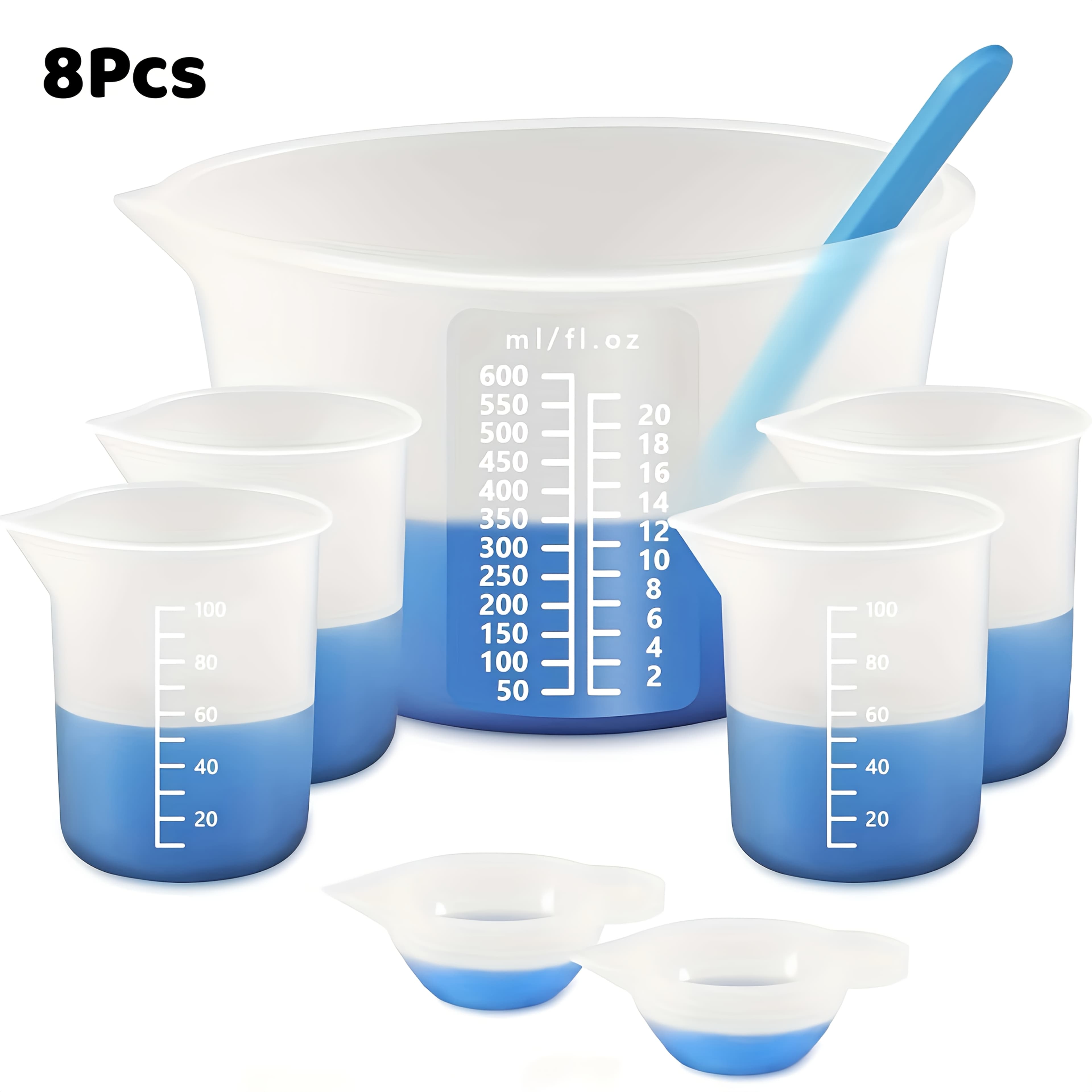TEMU Resin Crafting Set: 8pcs Silicone Measuring Cups (600ml & 100ml), Resin Mixing Cup, Silicone Stirring Rods - Suitable For Small And Large Project
