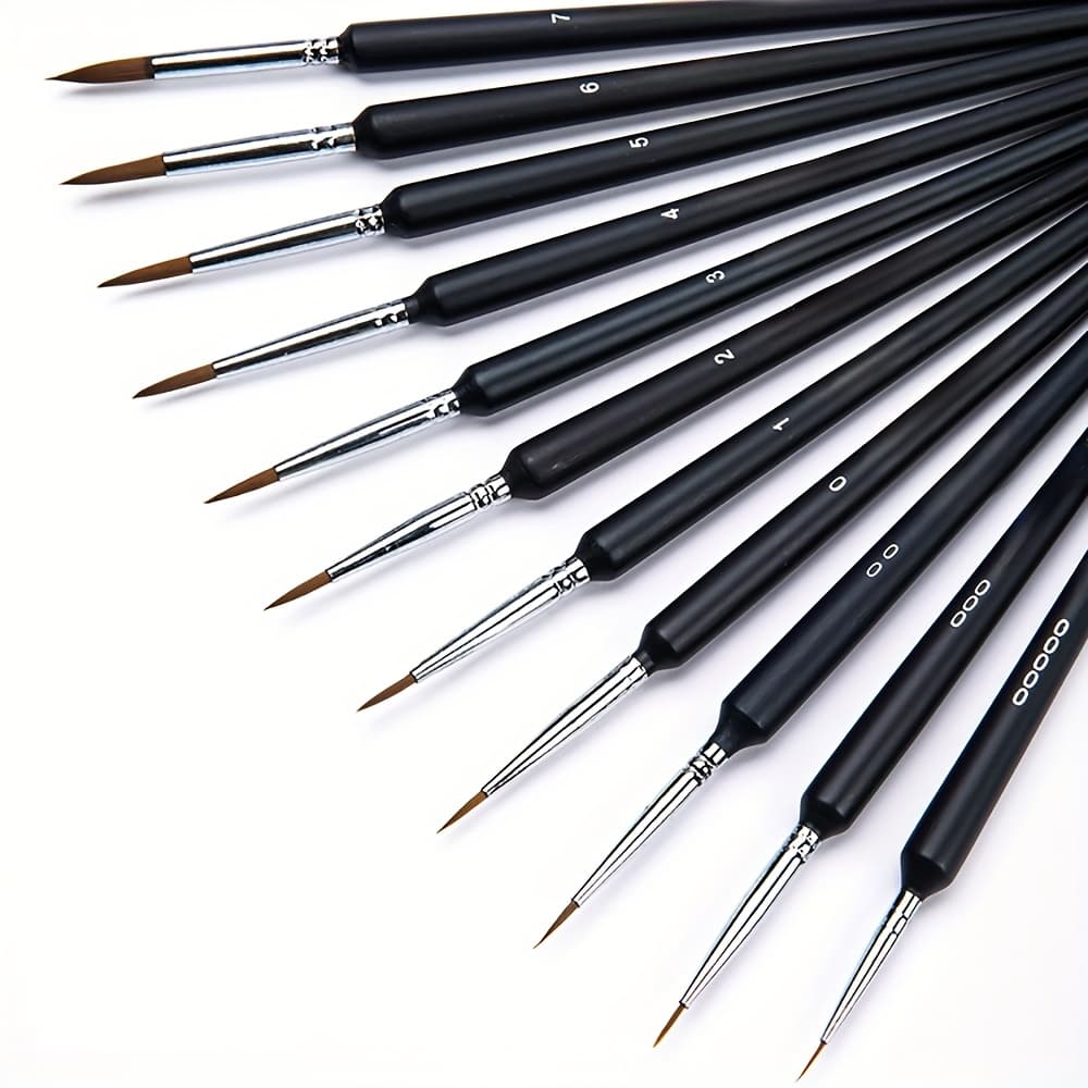 TEMU 11 Micro Brushes, Durable Small Yellow Wolf Brush - Suitable For Acrylic, Oil, Watercolor, Face, Nail, Scale Model Painting, Line Drawing