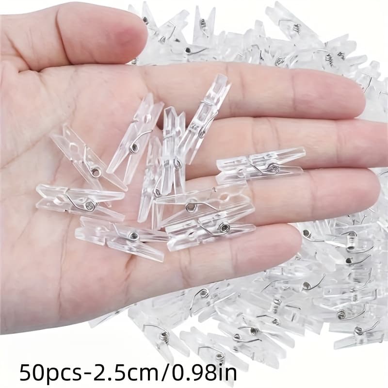 TEMU 50-pack Transparent Small Clips For Clothes, Pins, Photos, Acrylic Mini Clips, Clothes Pins