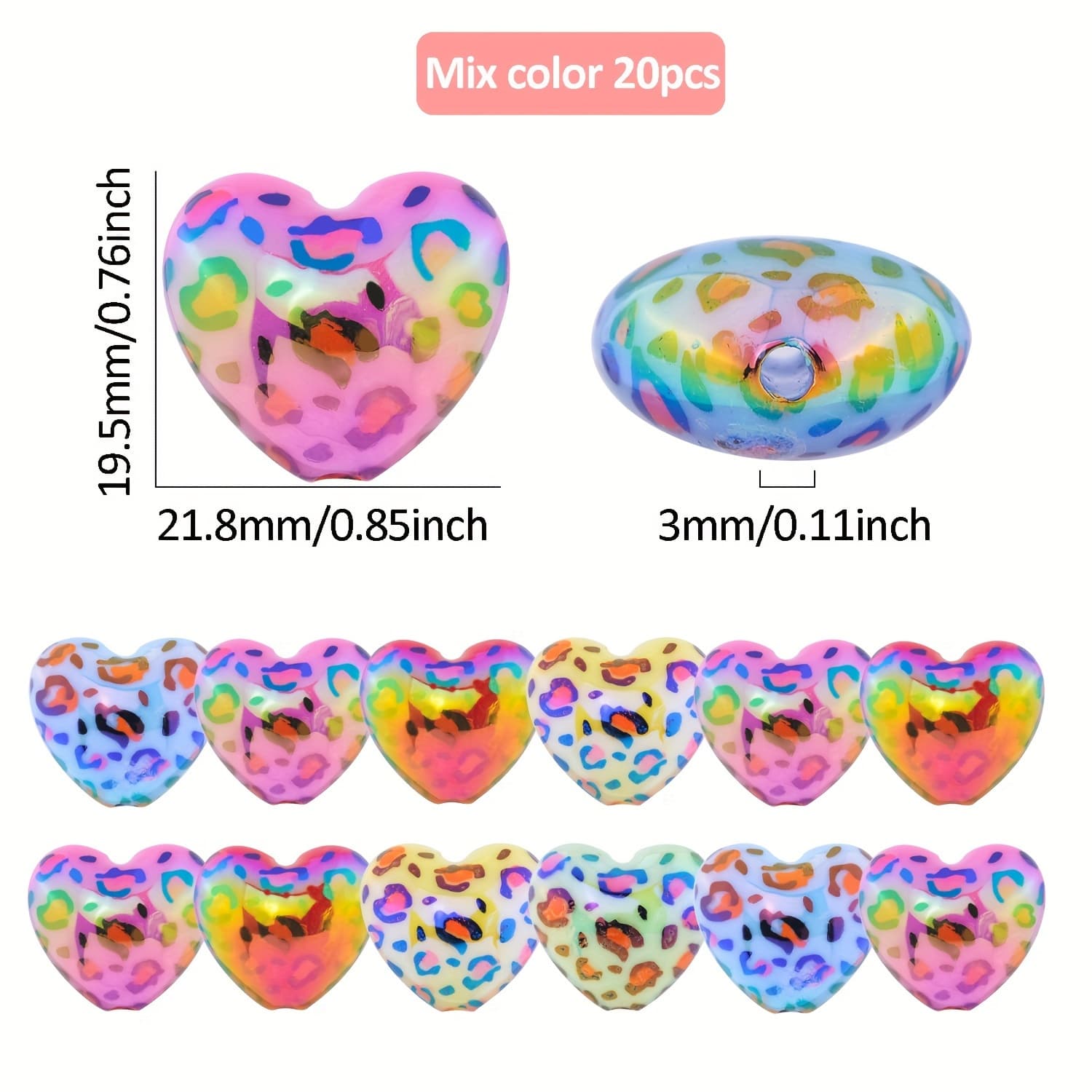 TEMU 20pcs Mix Leopard Print Beads Heart-shaped Acrylic Beads Diy Pens Keychain, Used To Making Jewelry Diy Necklace Pendant Phone School Opening Gift Gift In Valentine's Day And Christmas Day
