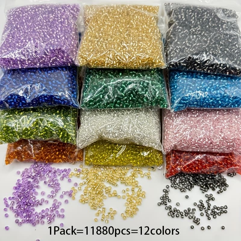 TEMU 11880 2mm Glass Seed Beads, Silvery Fill, 12 Colors, Round Bulk Beads For Jewelry Making, Earrings, Bracelets, Handicrafts