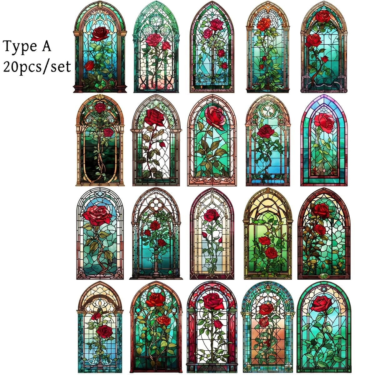 TEMU 20pcs/set Handmade Creative Retro Exquisite Enamel Glass Rose Window Series Stickers Garbage Decoration Stickers Decoration Notebook Account Cutting Book Stickers