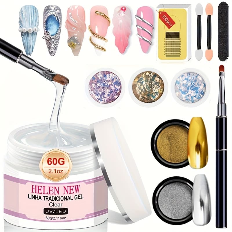 TEMU Builder Nail Gel - 60g Large Capacity 3d Nail Gels Sculpting Gel For Art Non-sticky Hand Carving Glue Extension With Sequins Chrome Powder Home.