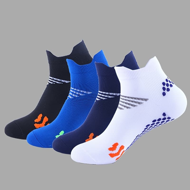 TEMU 4 Pairs Unisex Compression Socks For Running, Fitness, And Hiking - Breathable Short Socks With Striped Pattern, 60. Polyester 40. Spandex, Knit Fabric, 250g/m² Weight, Hand Wash Only, Cute Sock