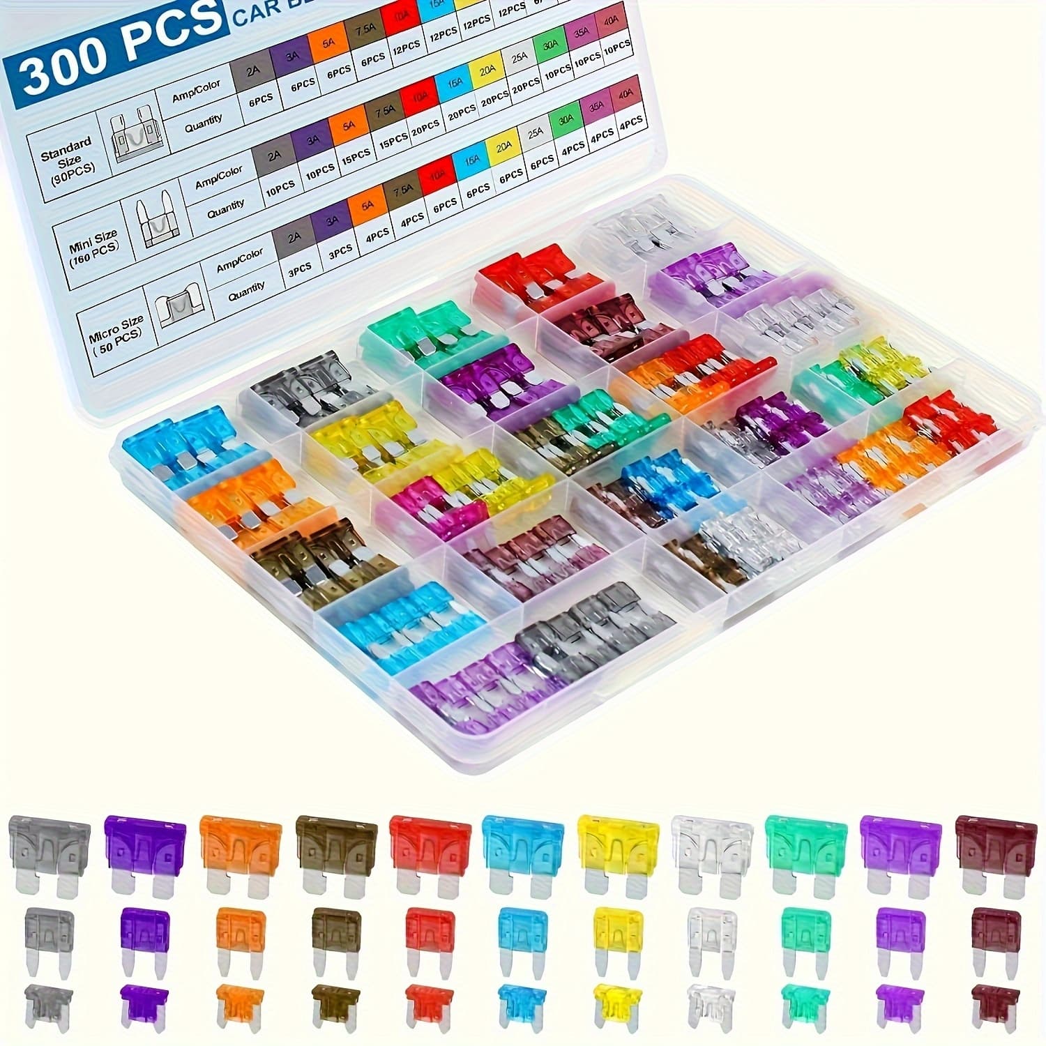 TEMU 300pcs Car Fuses Assortment Kit, Upgraded Blade Fuses Automotive - Standard & Mini & Micro Fuse), Mixed Auto Fuse For Car, Rv, Boat, Truck