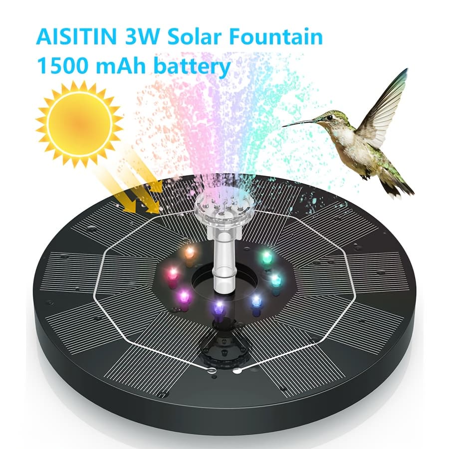 TEMU Solar Powered Bird Bath Fountain, 1500mah Large Capacity Battery & Multi-nozzles, Led Ambient Lights For Night Use, Suitable For Outdoor Garden Pond Fish Tank To Birds