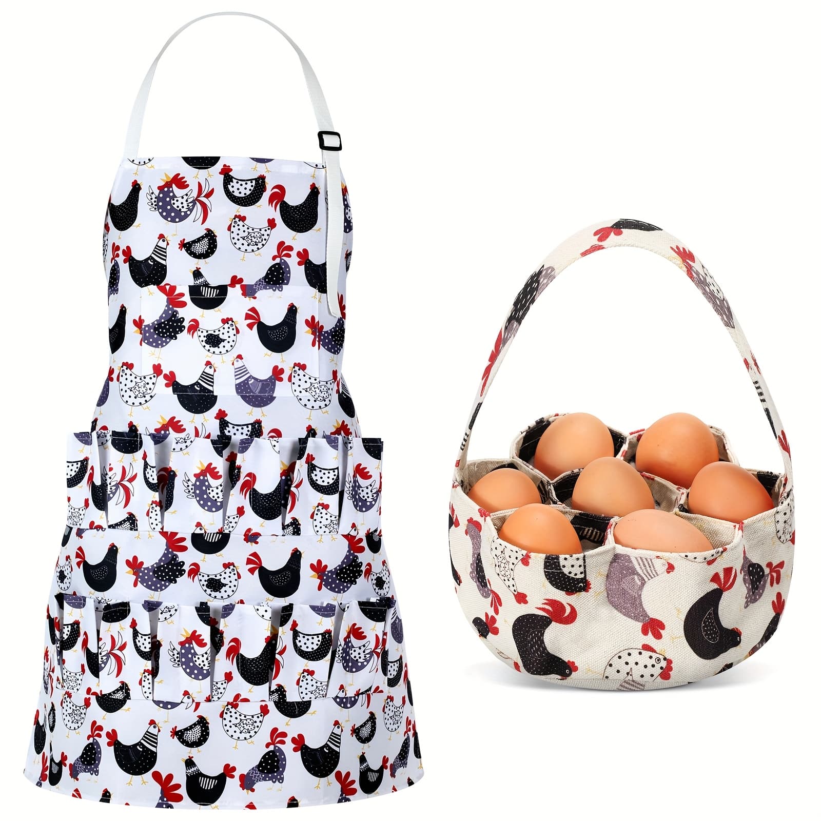 TEMU Of 2 Egg Collection Aprons Designed For Gathering Chicken Eggs, Featuring 7 Pouches And 14 Pockets In A Vibrant Style