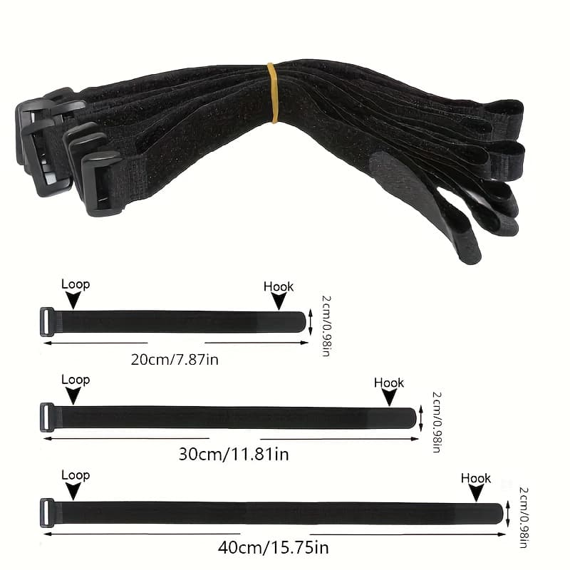 TEMU Set Of 12 Reusable Hook-and-loop Straps With Buckles, In Lengths Of 8 Inches, 12 Inches, And 16 Inches, Featuring Self-locking Adjustable High-quality Multipurpose Ties
