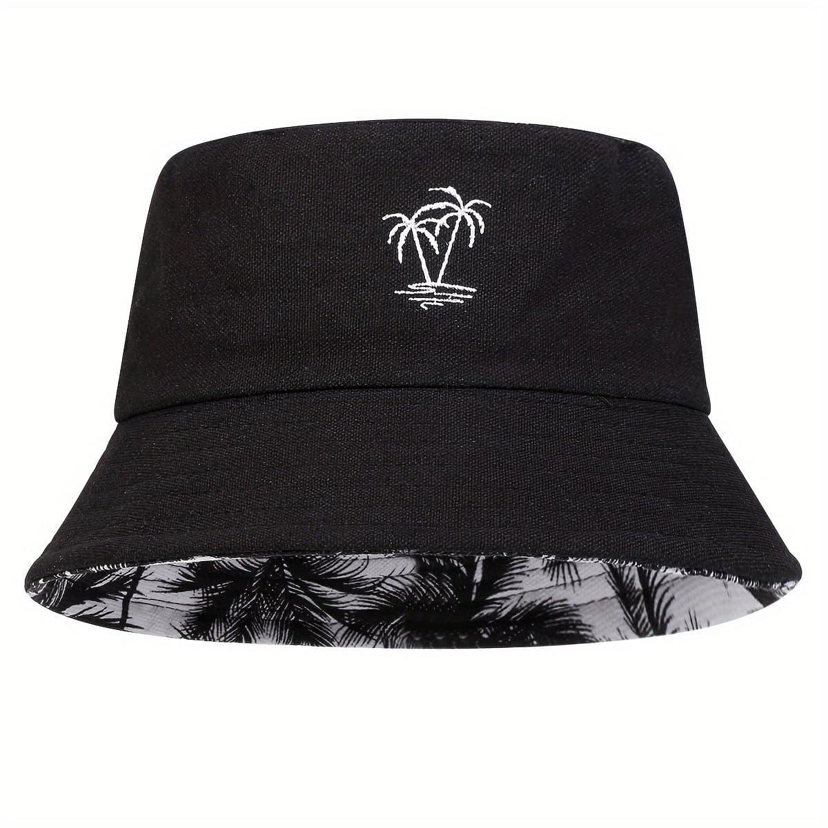 TEMU Men's Small Tree Embroidery Reversible Fisherman Hat Fashion Bucket Hat Outdoor Casual Suitable For Spring Autumn Travel Beach Party