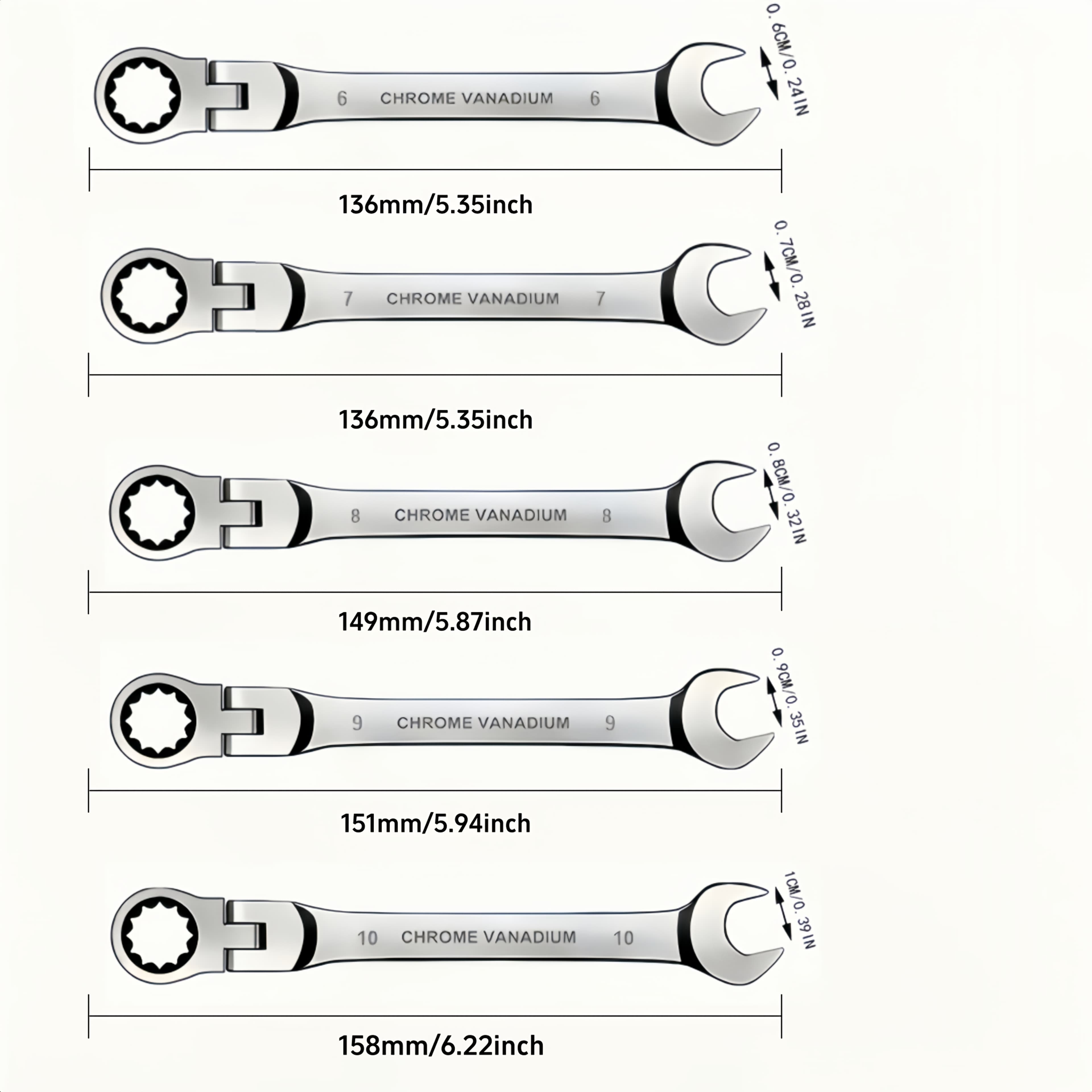TEMU 5pcs Adjustable Ratchet Wrench Set, Set, , Multi-functional, Metal Material, Suitable For Car, Diy, , Two--one Wrench.