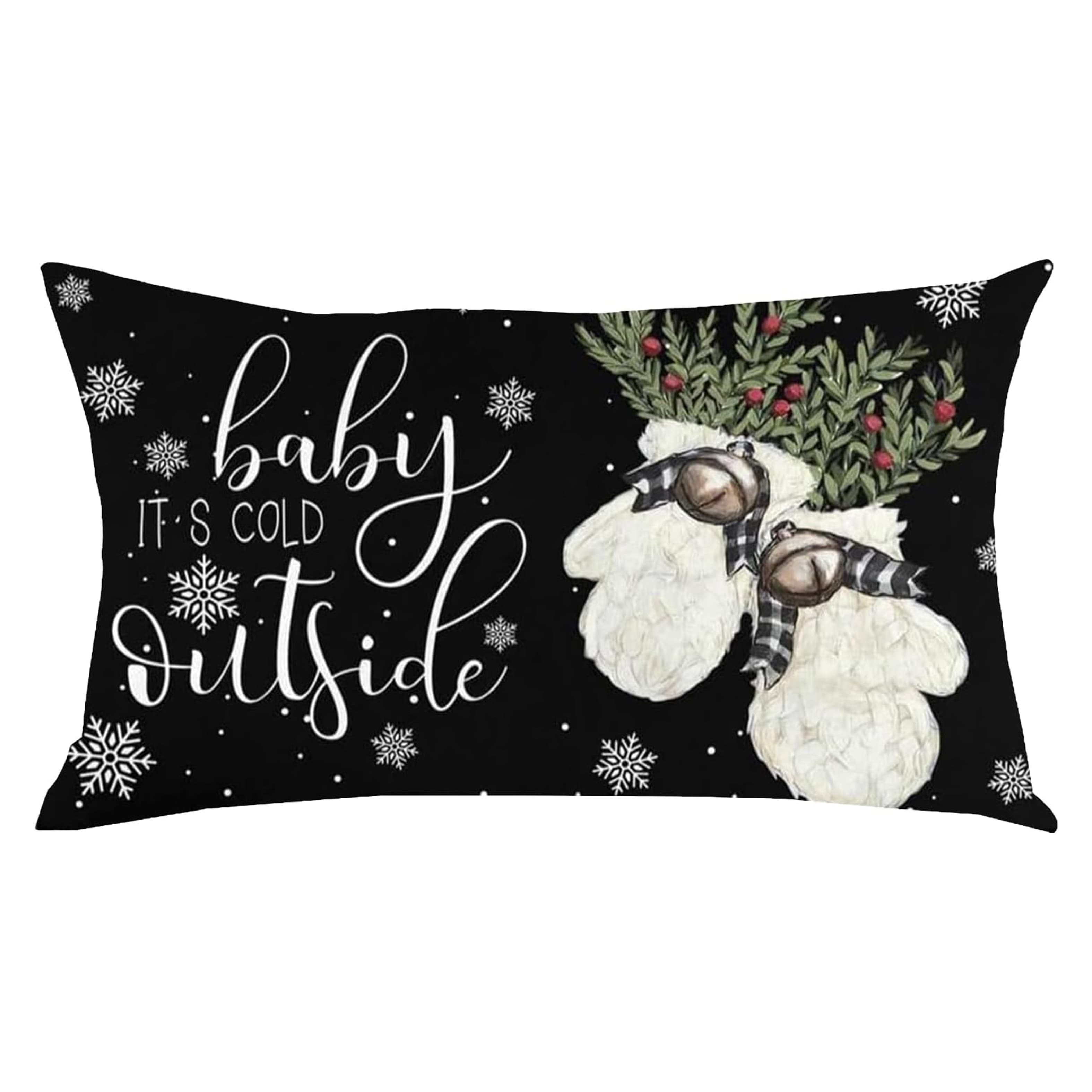 TEMU 1pc, Snowflakes Merry Christmas Black Home Sofa Chair Bed Decoration Lumbar Pillowcase Decorative Throw Pillow Cover Case Rectangular 12 X 20 Inches(single Side, No Pillow Core)