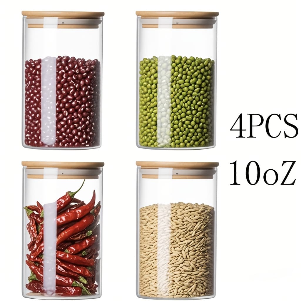 TEMU 10oz Round Glass Spice Jar Bulk Set 4pcs, 280ml, Glass Storage Containers With Lids, High Borosilicate Glass, Suitable For Storing Salt, Pepper, Sugar, Grains, And Spices
