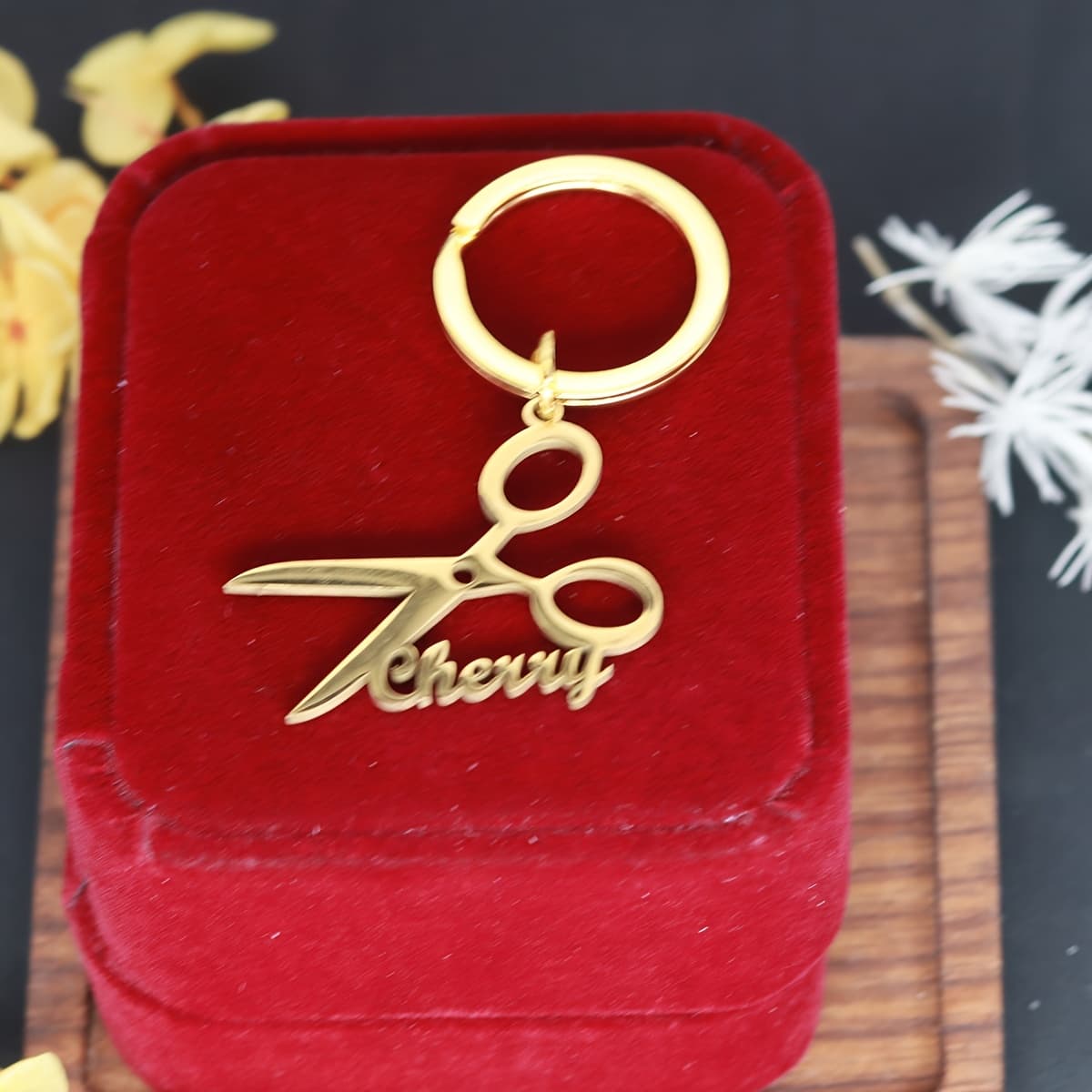 TEMU Custom "sakura" Scissors Keychain - Stainless Steel Hairdressing Gift For Barbers, Stylists & Hairdressing Professionals, Barber Shop Additions | Custom Engraving | Durable Keychain