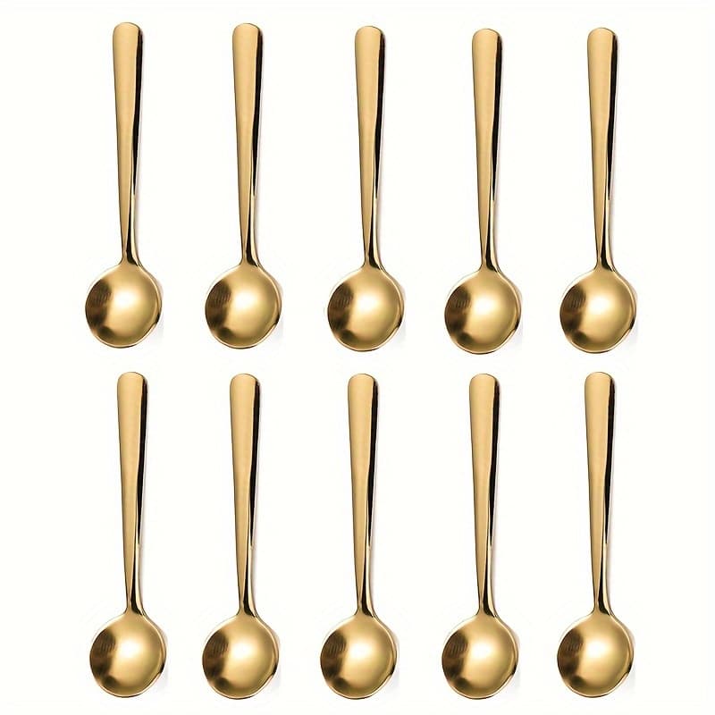 TEMU 10pcs Set, Sus304 Stainless Steel Seasoning Spoon, Short Handle Small Round Spoon, Short Coffee Spoon, Kitchen Salt Spoon, 3.54 Inches, Silvery, Golden