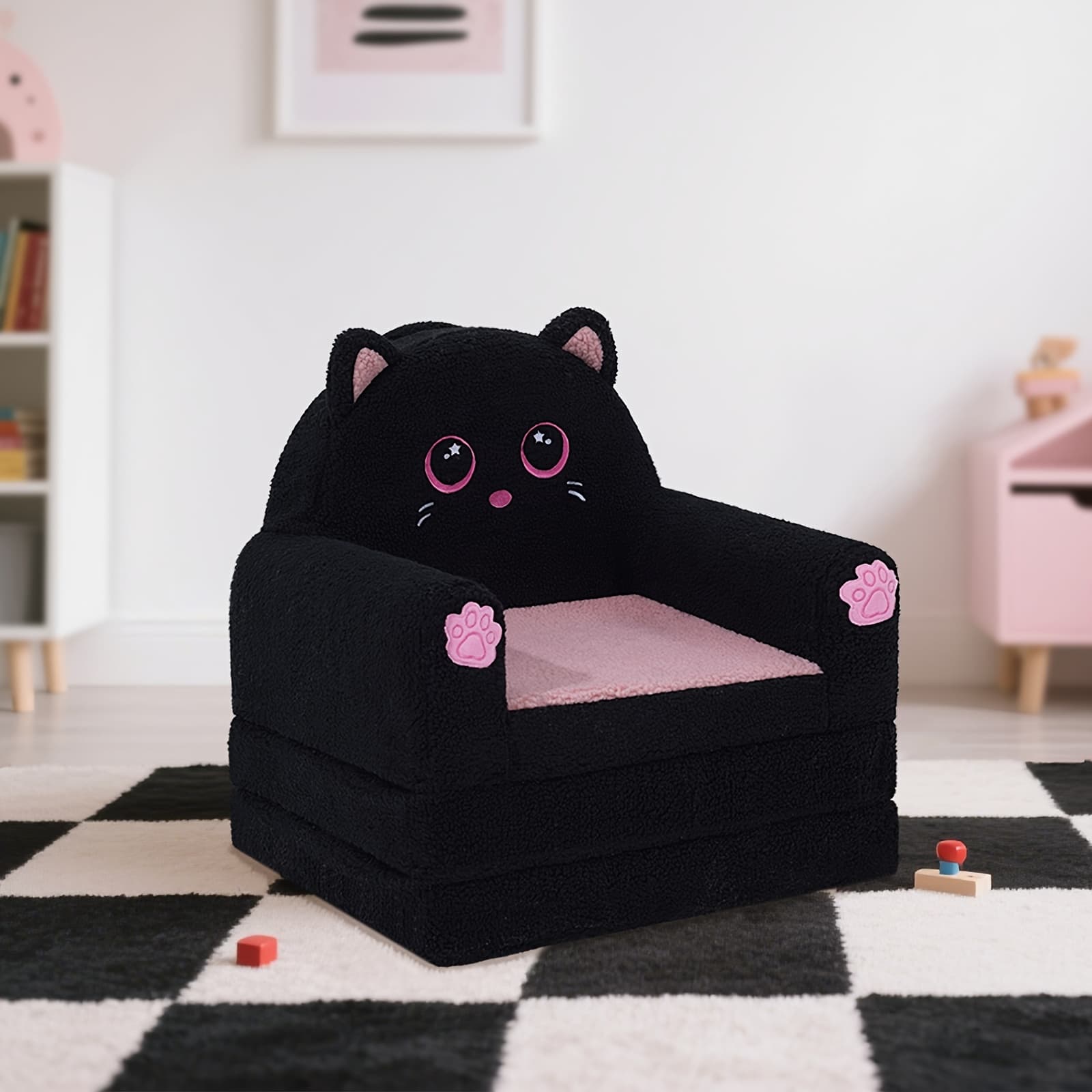 TEMU Kids Sofa Chair - Ultra Soft Sherpa Foldable Couch 44.5x20.8x15.7 Inches, Space Saving Play Furniture For (machine Washable Cover)