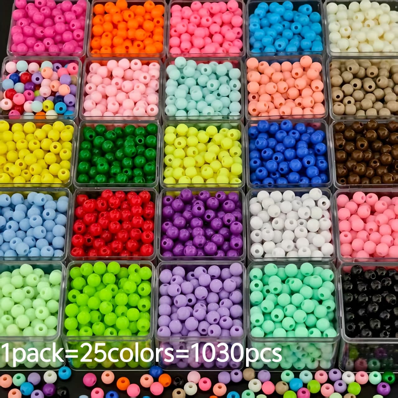 TEMU 1030pcs 6mm 25- Natural Round Acrylic Beads, Suitable For Handmade Making, Bracelets, Phone Charms, Necklaces, Craft Material Decorative Beads