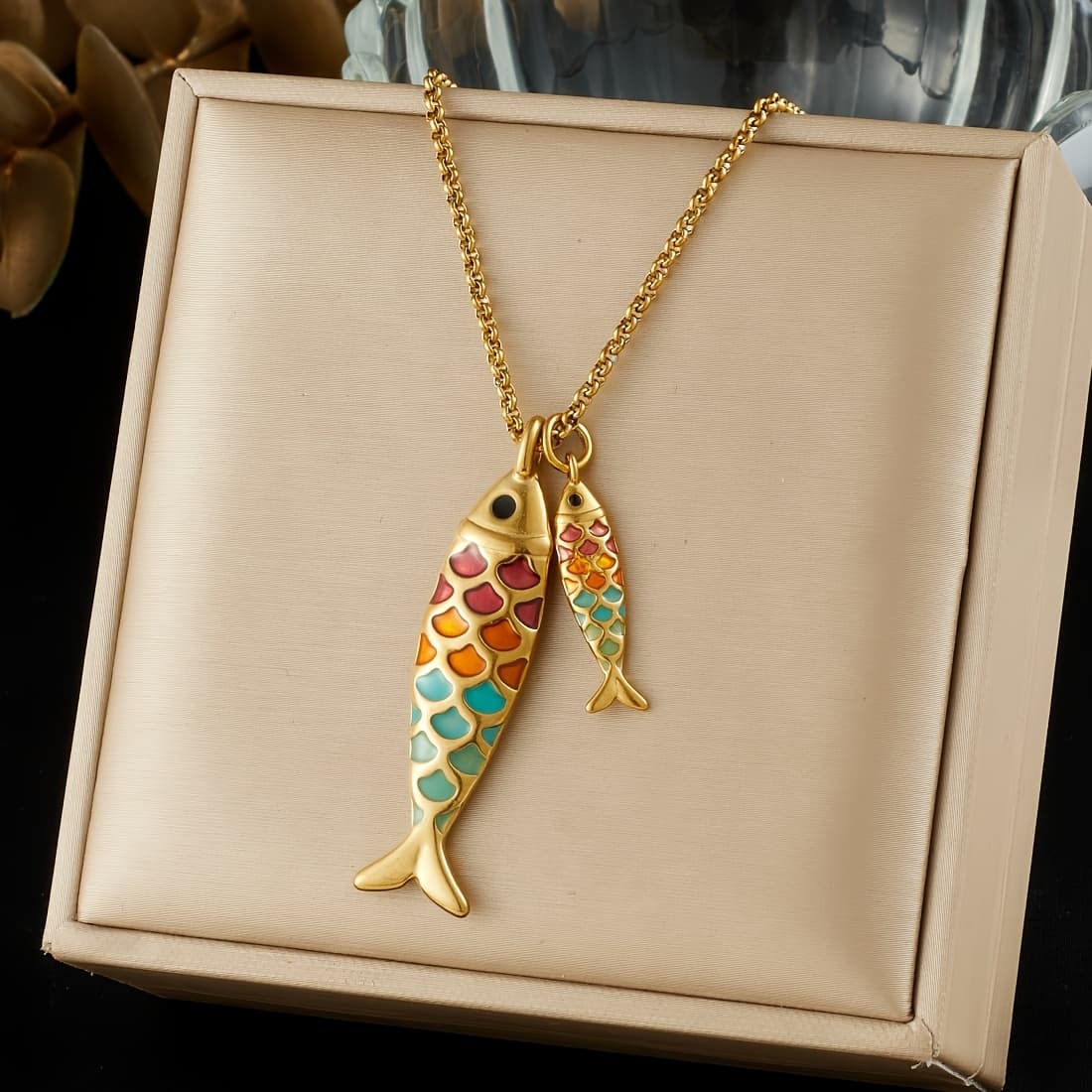 TEMU 304 Stainless Steel Golden Necklace, With A And Fashionable Design, Colorful Stainless Shaped Pendant Necklace, Is A For