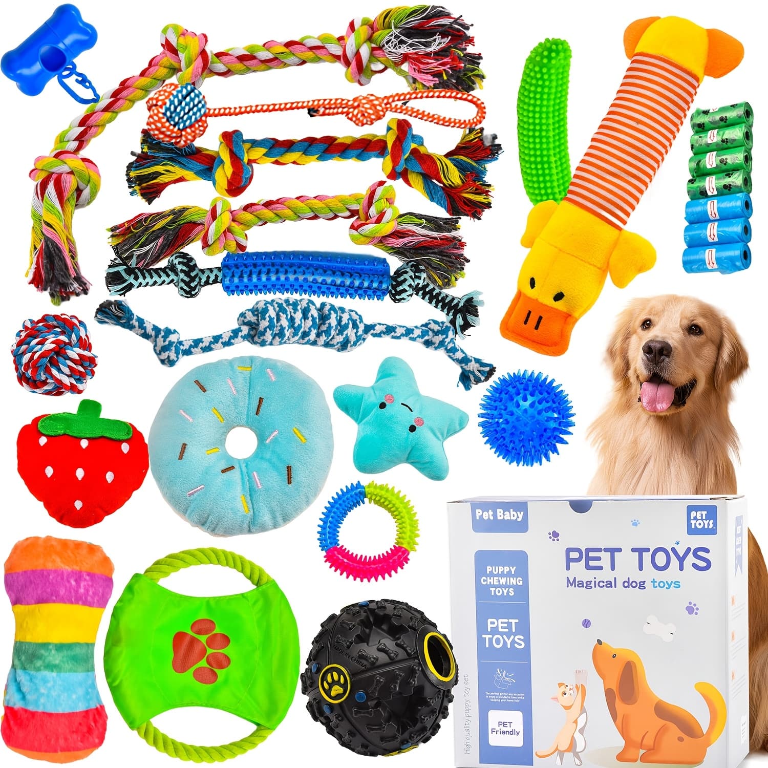 TEMU 25pcs Of Chew Toys For Puppies Designed For Teething, Including Rope Toys, Toothbrushes For Pets, Treat Balls, Plush Toys, And Squeaky Toys Suitable For Small To Medium-sized Dogs