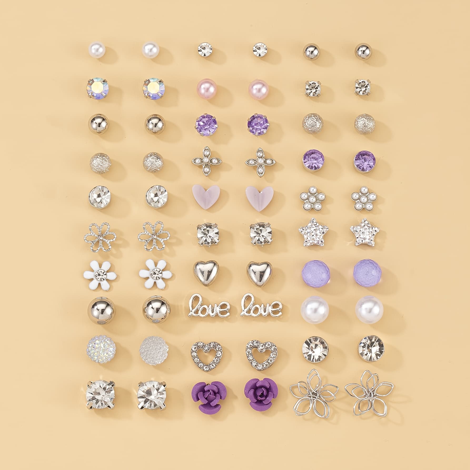 TEMU A Set Of 30 Pairs Of Fashionable, Simple, Unique, And , Heart, Letter, And Breath Stud Earrings For Women, A Date Earring Set, A Simple Holiday Gift For Daily Wear