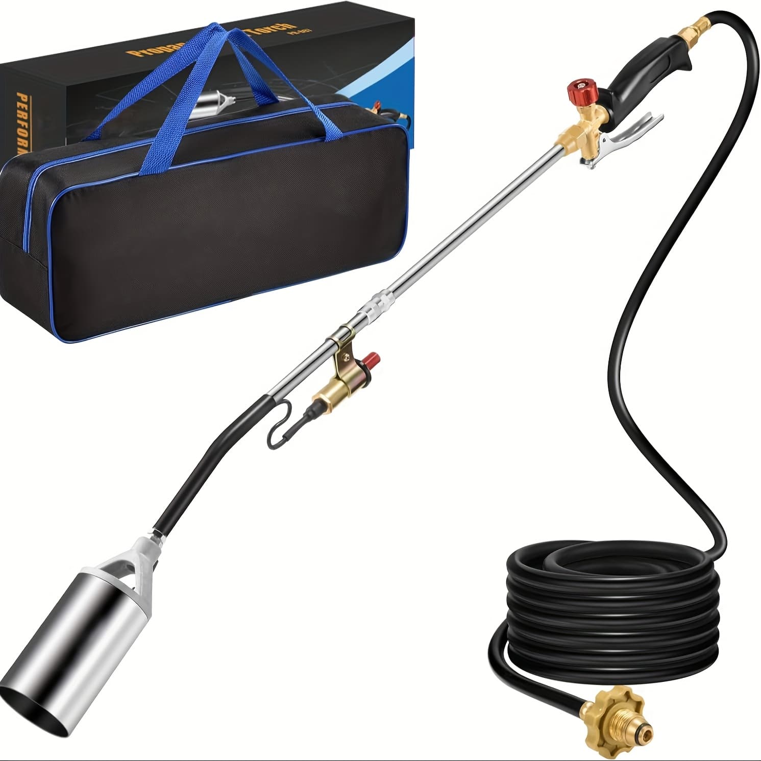 TEMU But Torch, Portable Propane Torch Weed Burner Kit With Storage Bag, 10 Ft Hose, Weed Flame Torch For Campfire, Roof, Melting Ice And Snow