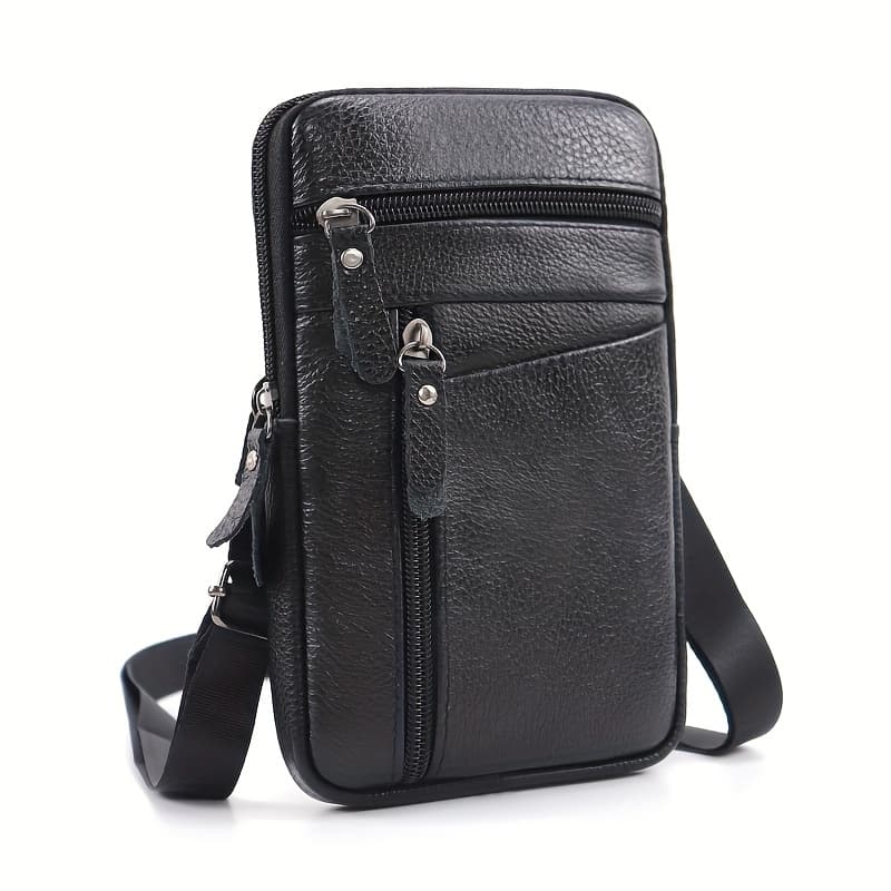 TEMU Men's Genuine Leather Sling Bag Belt Pack With Crossbody Waist Pack Suitable For Daily Use, Outdoor Travel & Business - Adjustable Strap, Secure Zipper Closure, Carry - Top Layer Cowhide ()