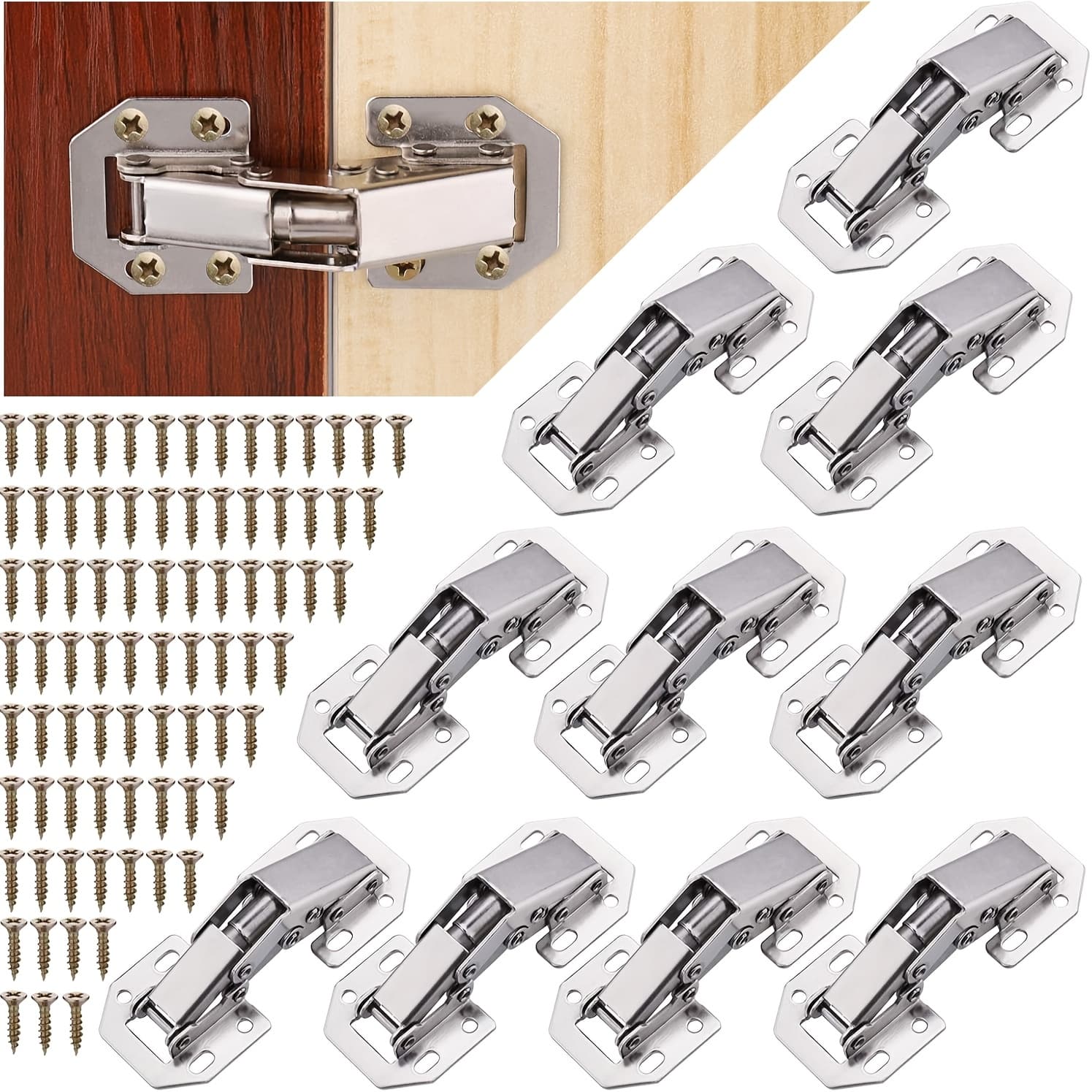 TEMU Kitchen Cabinet Hinges (5 Pairs, 10pcs, 3 Inch) Surface Mounted Concealed Cabinet Hinges For Kitchen Cabinets Without Frame Screws | 90 Degree Spring Concealed Hinges For Cabinet Wooden Boxes