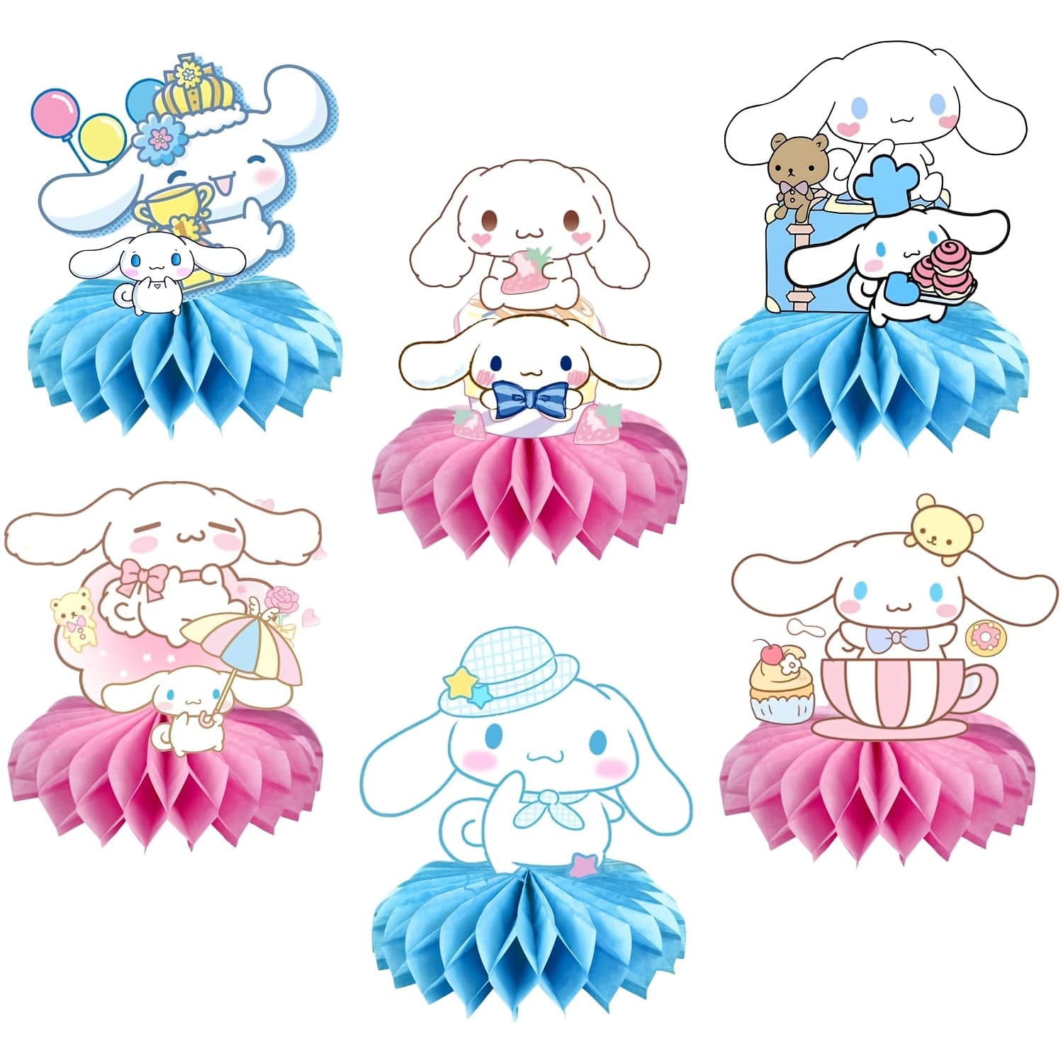 TEMU 2d Flat, 6pcs Of Cinnamoroll Honeycomb Ornaments With Double-sided Printing Suitable For Party Table Centerpieces To Give Your Relatives A Surprise