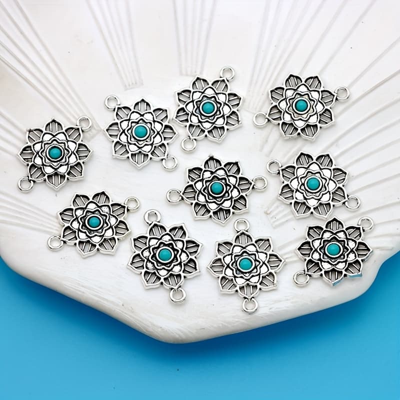 TEMU 10pcs Plated Silvery Hollow Blue Flower Charm Connector Alloy Plated Silvery Blue Flower Pendants Blue Flower Connector Charm Making Bracelet Diy Earrings Necklace Charms Handmade