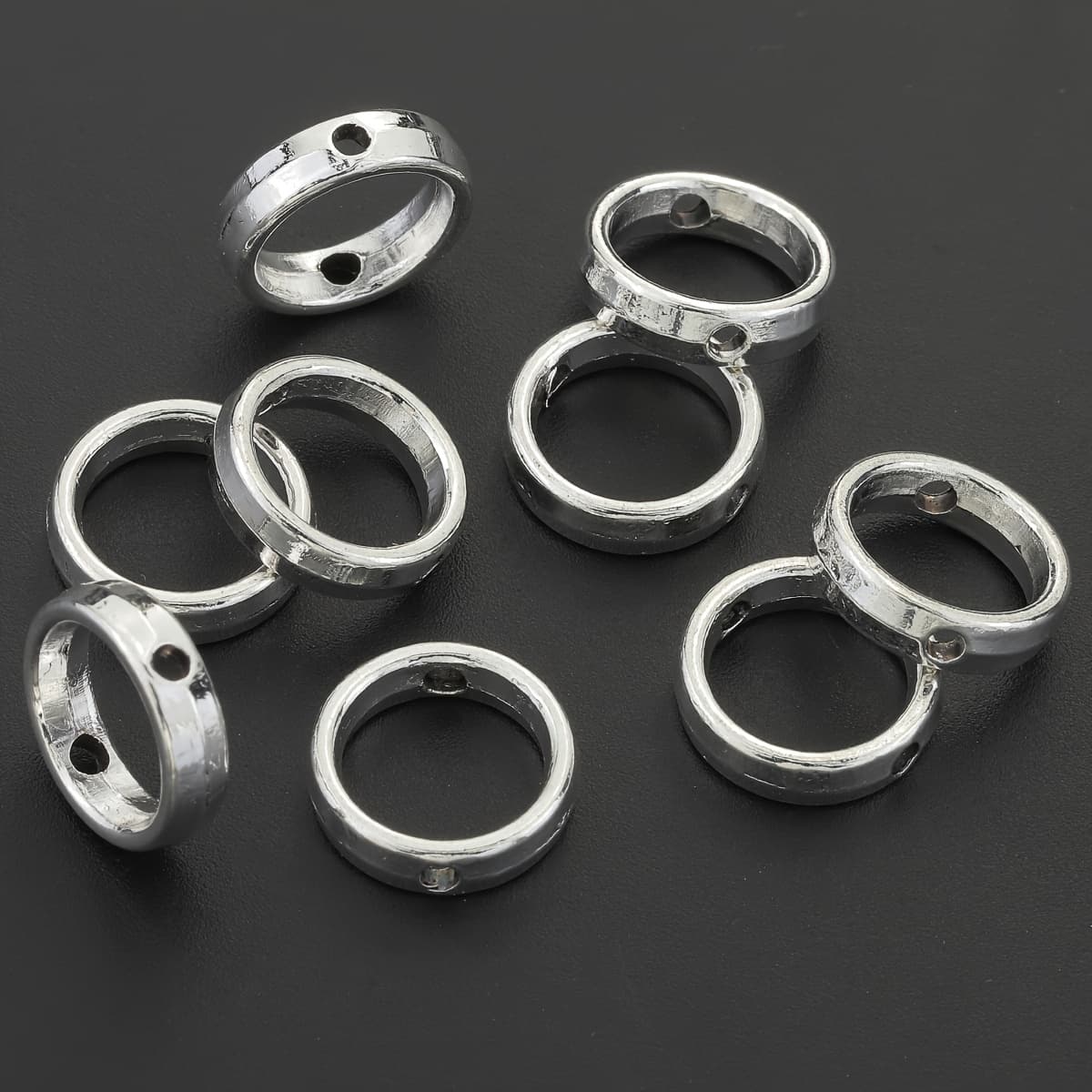 TEMU Set Of 50 Alloy Double-hole Round Bead Frames - Assorted Glass Bead Spacers For Your Own Jewelry, Including Necklaces, Bracelets, And Earrings. Ideal For Crafting Supplies And Gift Suggestions