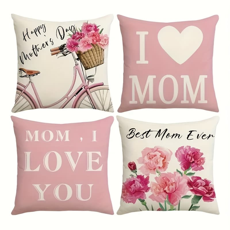 TEMU Mothers Day Pillow Covers 18x18 Set Of 4 Velvet Mom Throw Pillow Covers Cases Cushion Covers Outdoor Sofa Couch Home Decorations Gift For Mother Mom Birthday