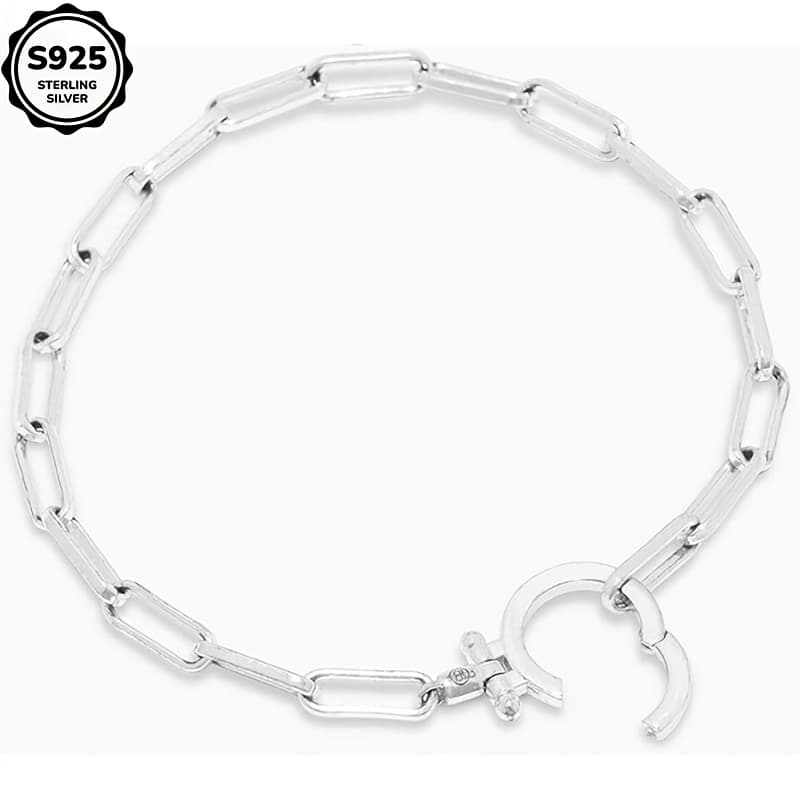 TEMU 925 Sterling Silver Women's Link Bracelet, Paper Clip Chain, Iconic , Elegant And Luxurious. Perfect For Daily Gifts For Wives, Family, - Parties