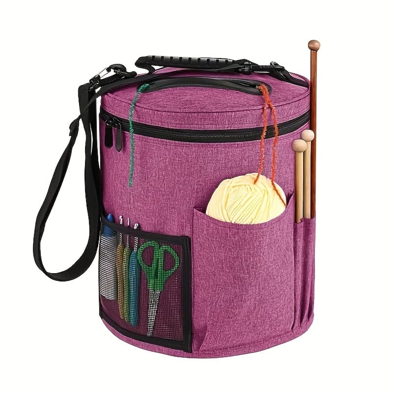 TEMU A Spacious Crochet Bag Designed For Yarn And Knitting Needle Storage, Featuring Pocket For Organizing Yarn, Hooks, And Needles - Sturdy And Lightweight, Yarn Storage