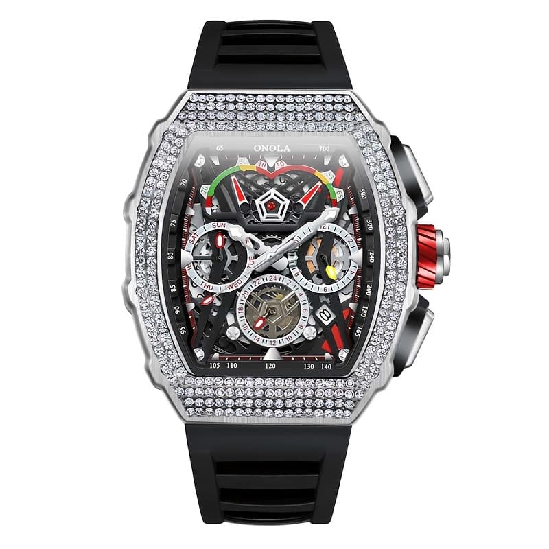 TEMU Onola Brand Automatic Mechanical Watch For Men Business Casual Wristwatch Tonneau Multifunctional Chronograph Sports Watches Gift For Men, Without Battery